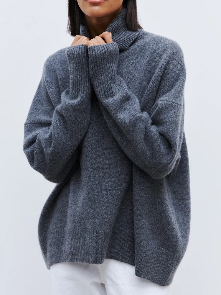 Women's Oversized Turtleneck Sweater Hip Length Cozy - VibreMode