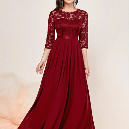 Elegant Lace Ruffled Cap Sleeve Party Gown