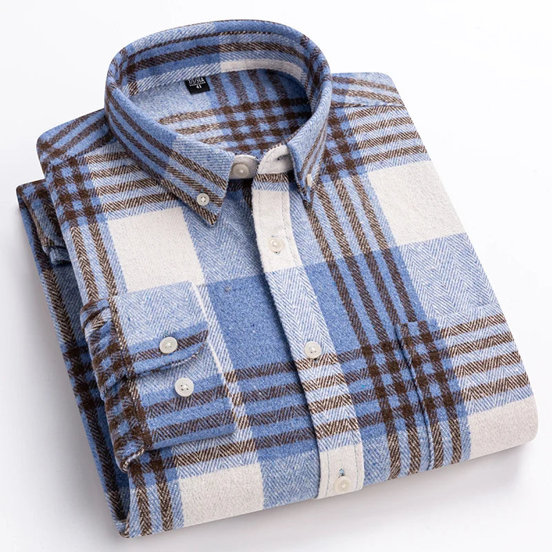 Men's Plaid Dress Shirt Button Front Pointed Collar