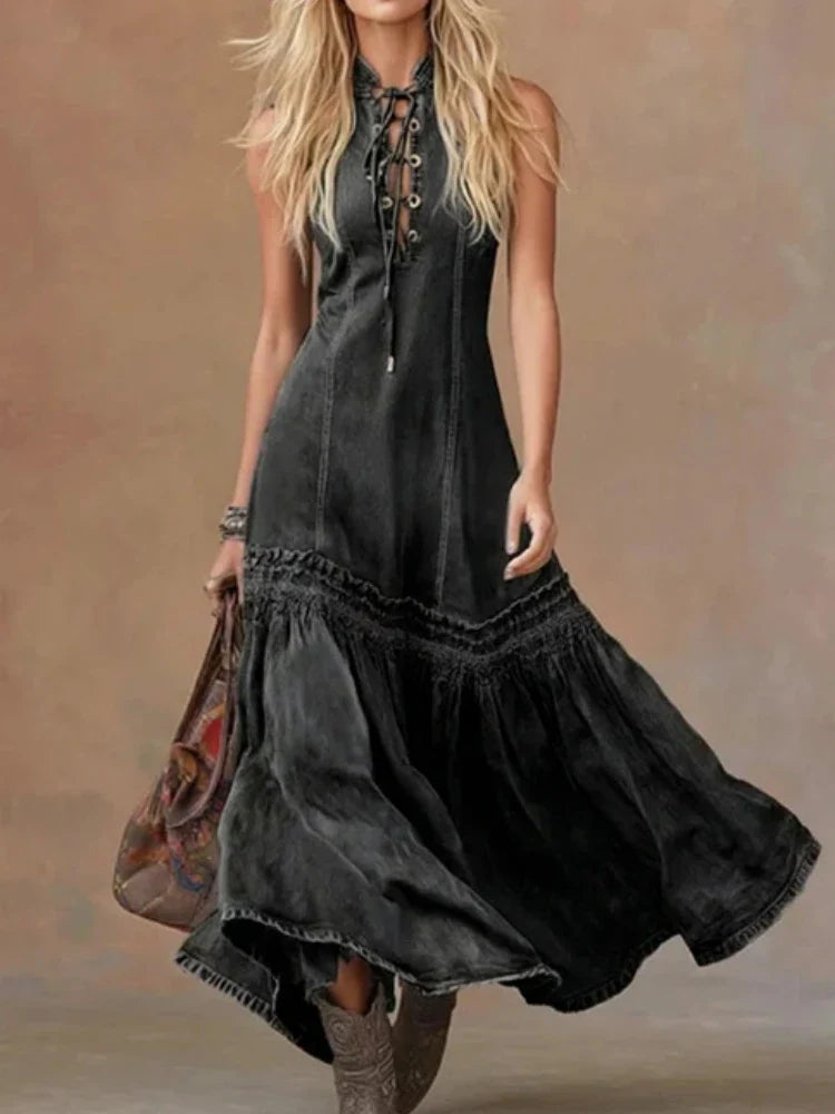Women's Vintage Denim Long Dress