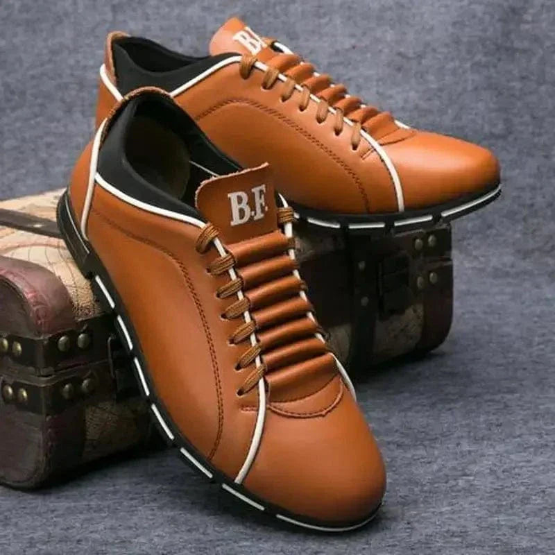 Men's Lace-Up Sneakers Leather Comfortable Black - VibreMode