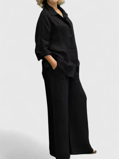 Women's Two-Piece Button-Down Shirt Set Wide Leg Pants