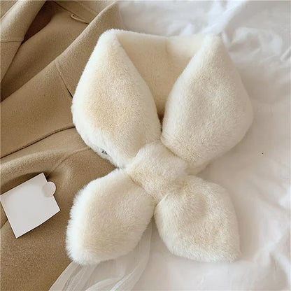 Women's Wrap Collar Scarf Fur Trim Cross Design