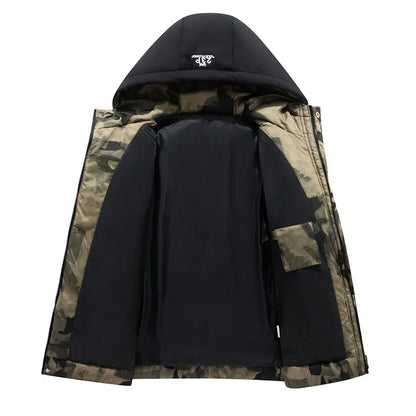 Men's Windproof Parka Jacket Waterproof Thick Hooded Multi-Pocket