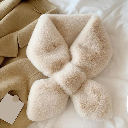 Women's Wrap Collar Scarf Fur Trim Cross Design