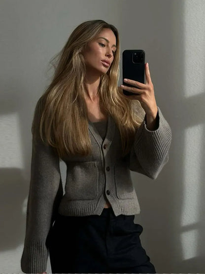 Women's V-Neck Cardigan Sweater Cozy Knit