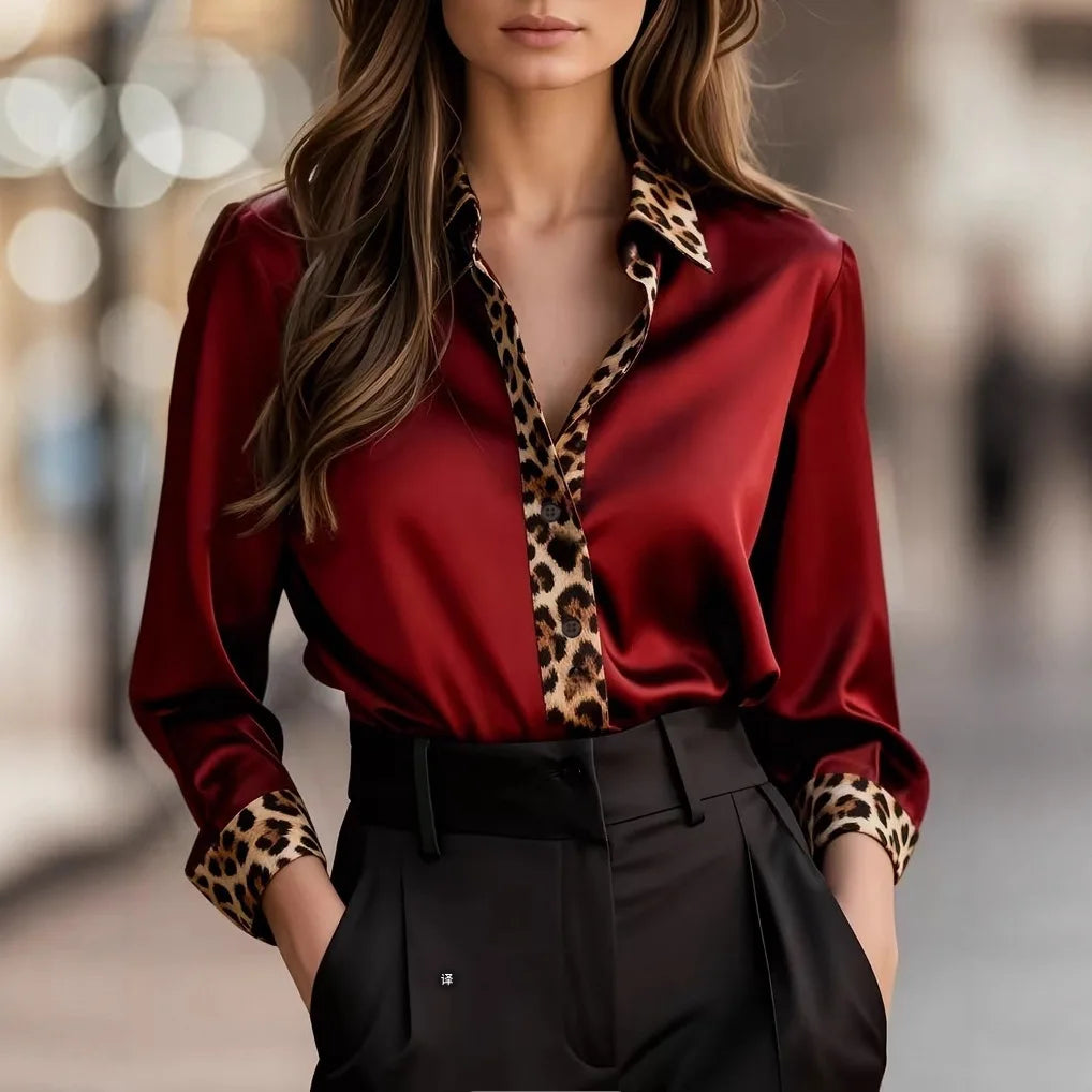 Women's Leopard Satin Blouse