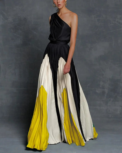 Women's Maxi Dress Stylish Shoulder Design - VibreMode