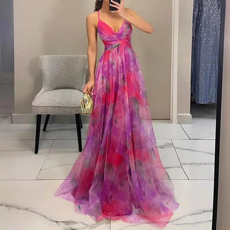 Red Floral Long Summer Dress