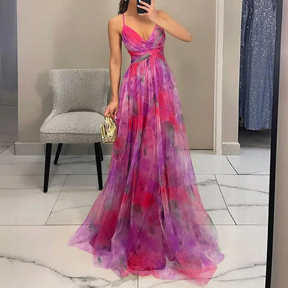 Red Floral Long Summer Dress