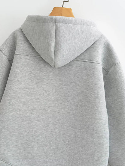 Women's Oversized Zip Hoodie Cotton Casual Grey