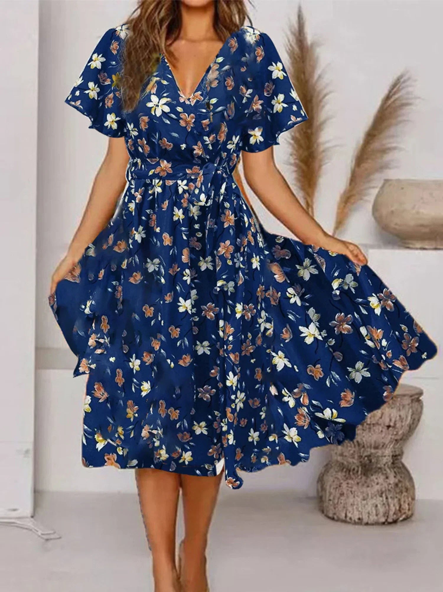 Evy Women's Midi Dress Floral Print - VibreMode