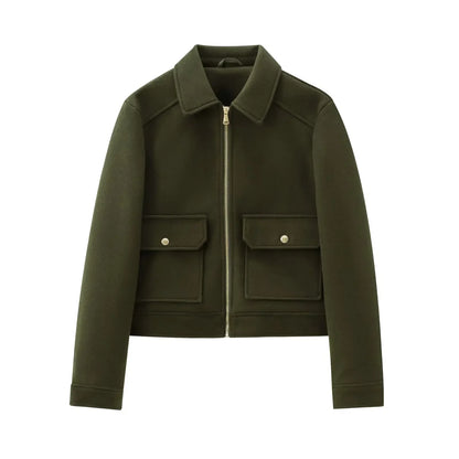 Women's Bomber Jacket Zip Front Cotton Black