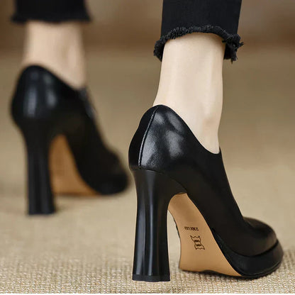 Elegant Women's High Block Heel Zip Pumps