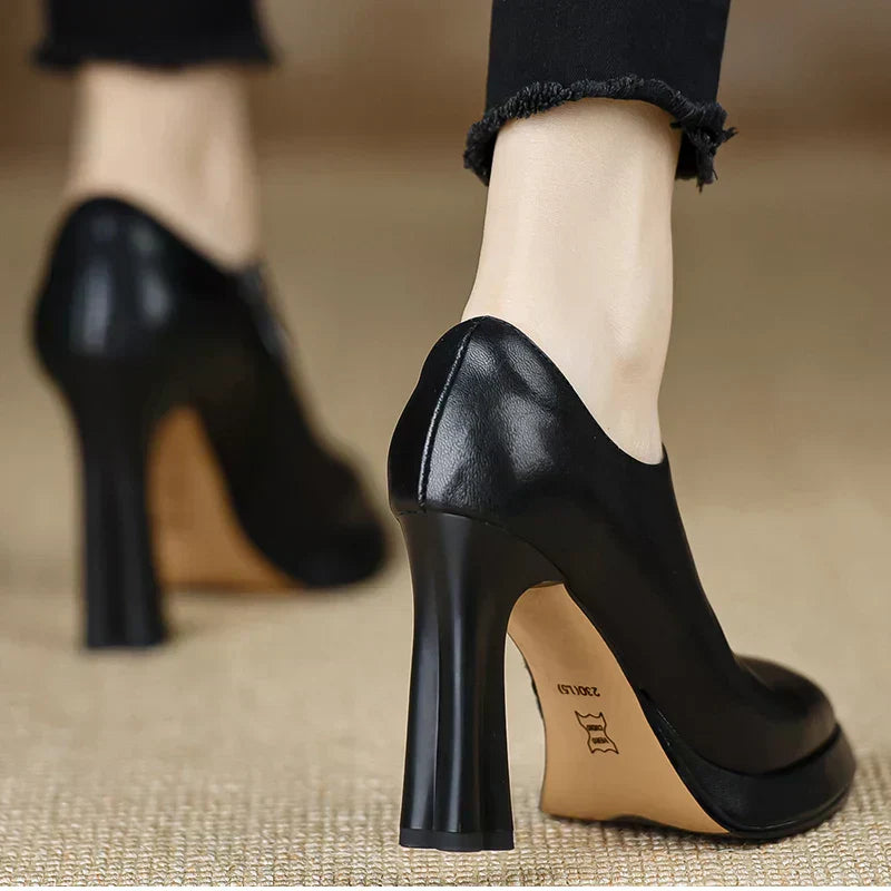 Women's High Heel Pumps Platform Block Heel Side Zipper