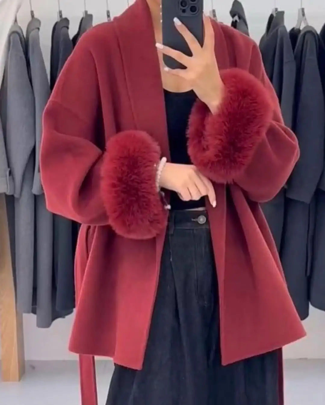 Elysia Women's Faux Fur Cuff Coat