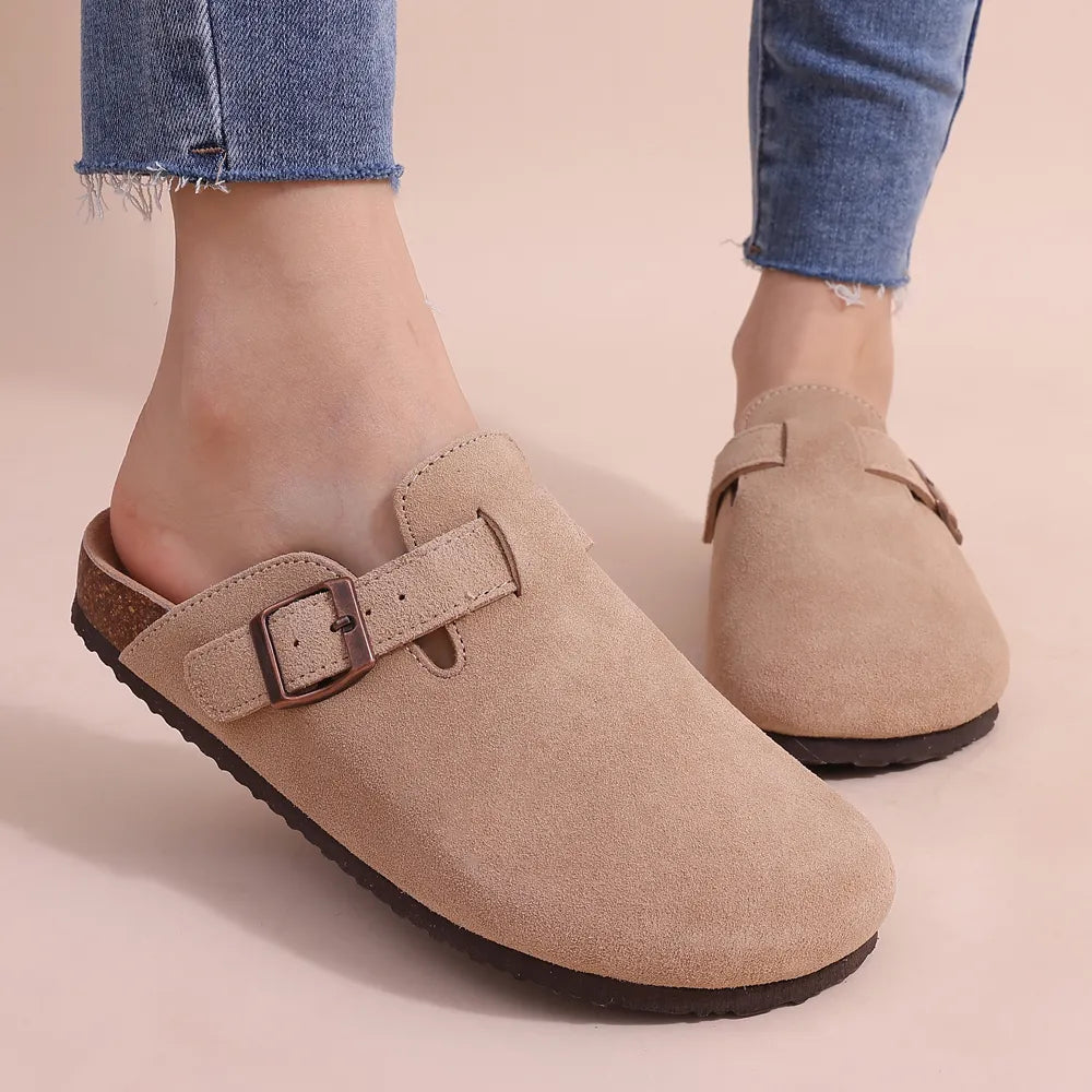 Comfortable Suede Mule Shoes with Contoured Cork Footbed