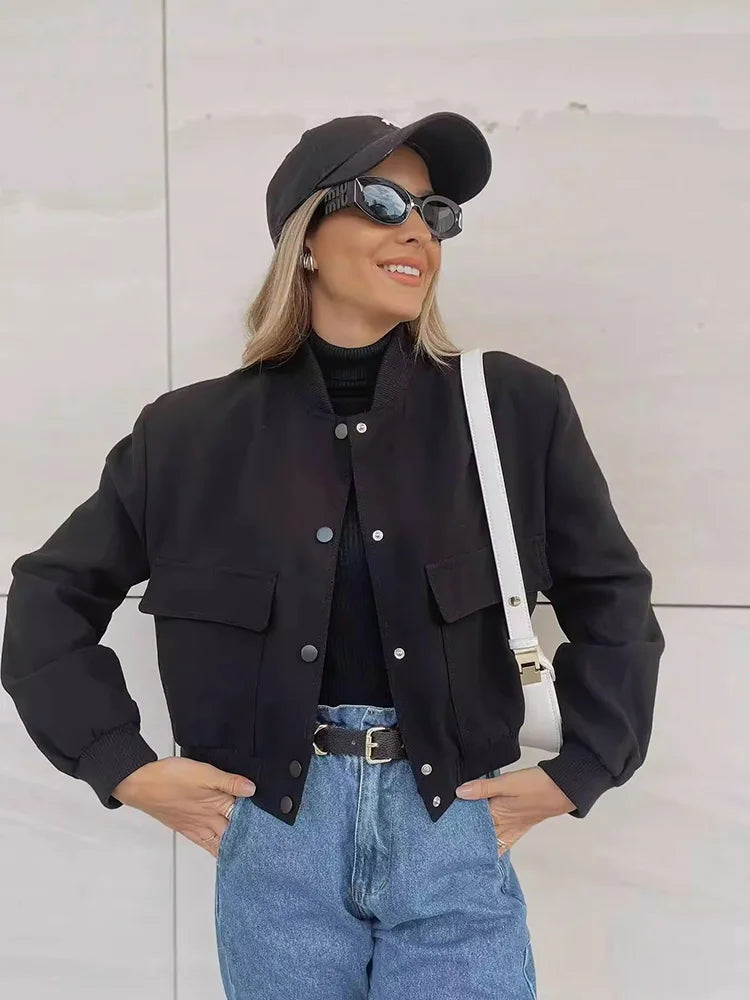 Women's Bomber Jacket Lightweight Cotton Black