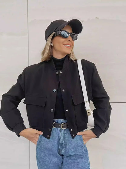Women's Bomber Jacket Lightweight Cotton Black