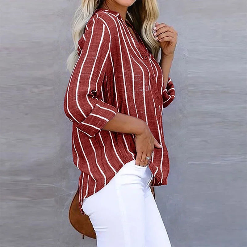 Women's Relaxed Fit Stripe Blouse Shirt