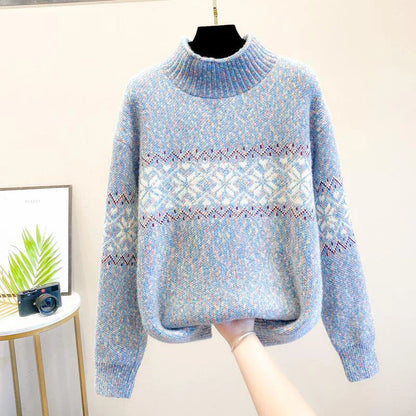 Warm Snowflake Patterned Pullover Sweater - VibreMode