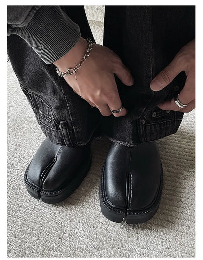 Men's Leather Tabi Loafers Black