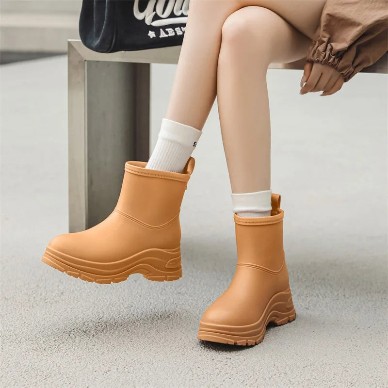 Women's Waterproof Mid-Calf Boots Thick Slip-Resistant Outsole - VibreMode