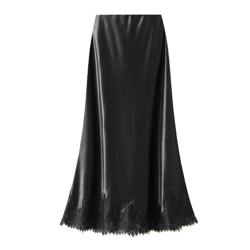 Women's Lace Satin Maxi Skirt