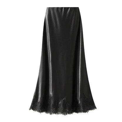 Women's Lace Satin Maxi Skirt