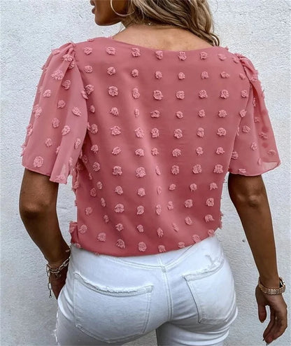 Women's Textured Blouse Flutter Sleeve