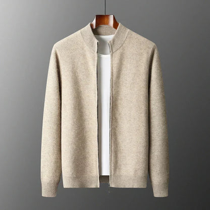 Men's Zip Front Cardigan Ribbed Collar