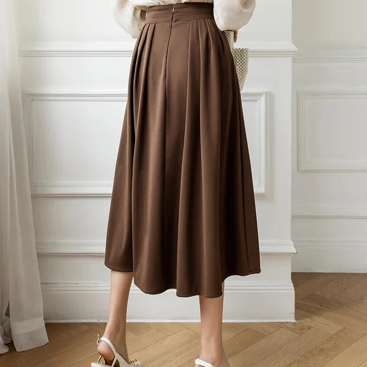 Women's High-Waist Pleated Midi Skirt