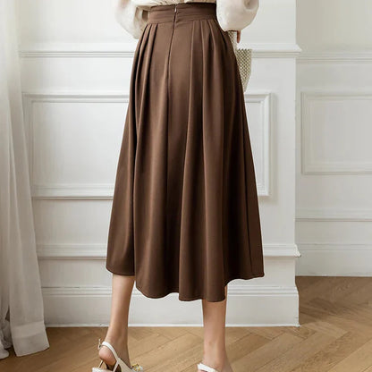 Women's High-Waist Pleated Midi Skirt