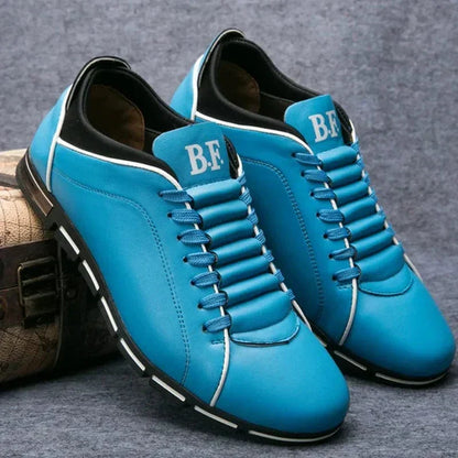Men's Lace-Up Sneakers Leather Comfortable Black