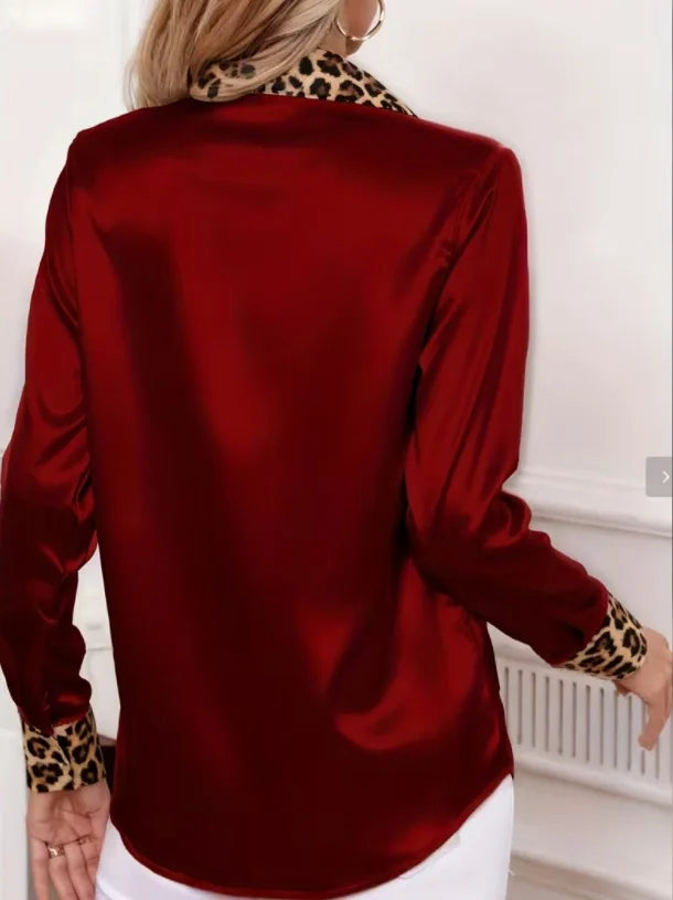 Women's Leopard Satin Blouse