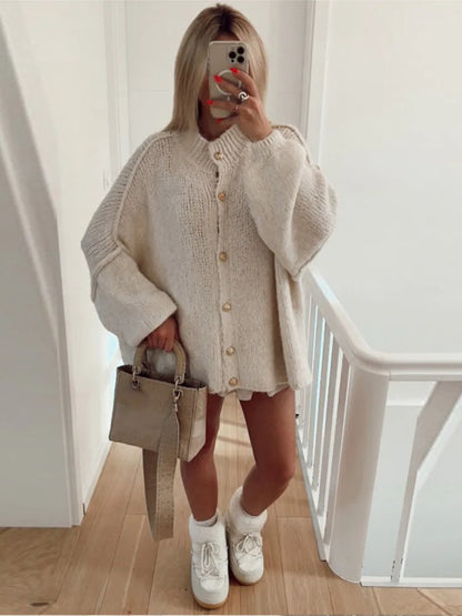 Women's Button Cardigan Sweater Ribbed Knit Cuffed Sleeves