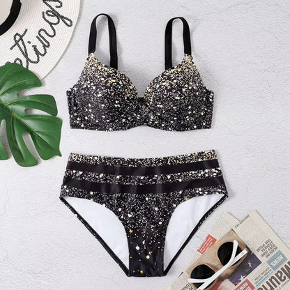 Women's High Waist Leaf Print Bikini