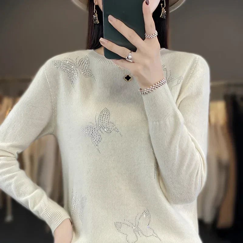 Women's Embellished Sweater Butterfly Design