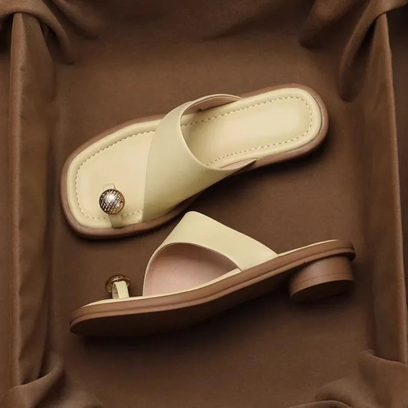 Flower Pattern Leather Flip Flops