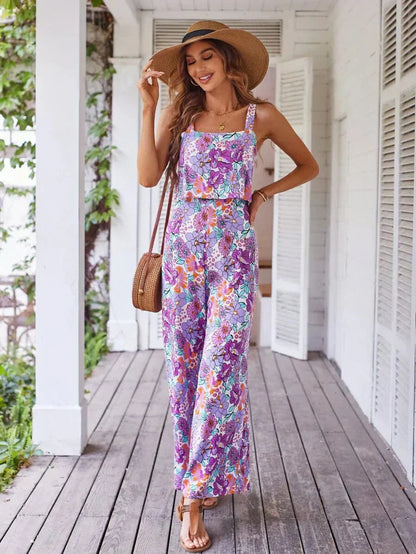 Women's Summer Floral Wide Leg Romper