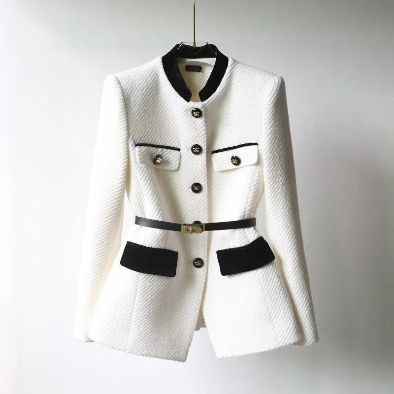 Women's Wool Coat Button Closure Warm Beige