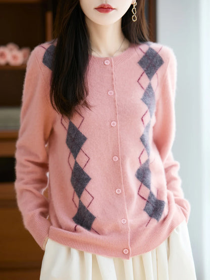 Merino Wool Blend Argyle Cardigan