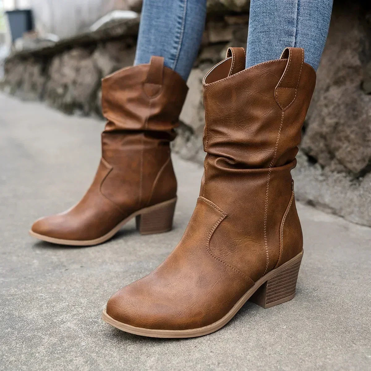 Rugged Brown Cowboy Mid-Calf Boots