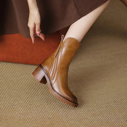 Women's Ankle Boots Chunky Sole Tassel Accent Brown