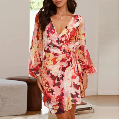 Ladies' Pretty Print Wrap Dress with Sleeves