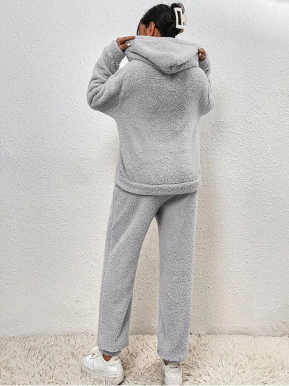 Teddy Hooded House Suit Soft Cozy Beige