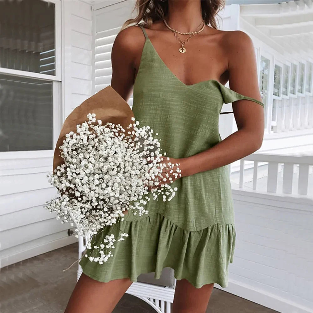 Women's Linen Ruffle Dress