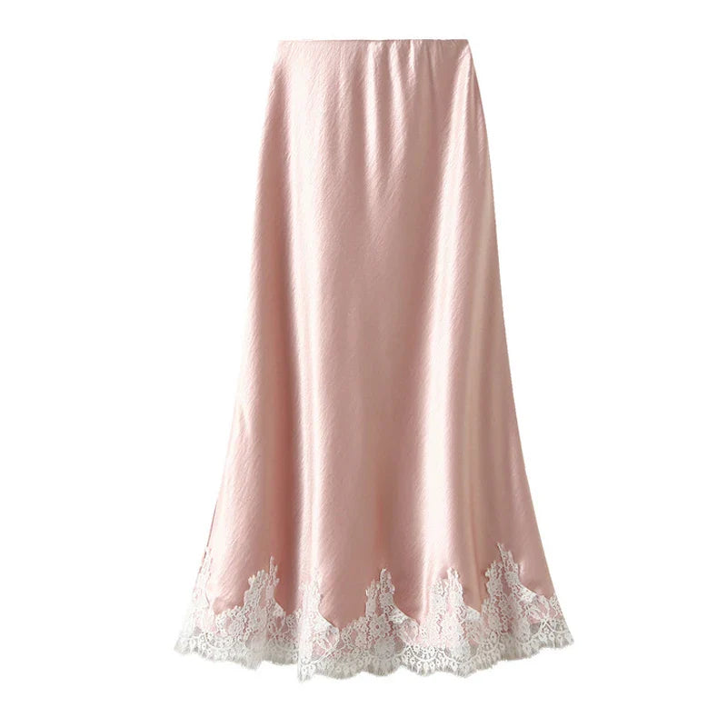 Women's Lace Satin Maxi Skirt