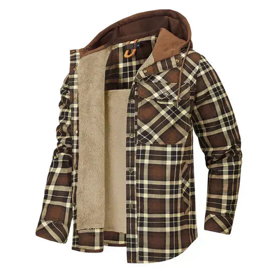 Men's Plaid Hooded Flannel Jacket - VibreMode