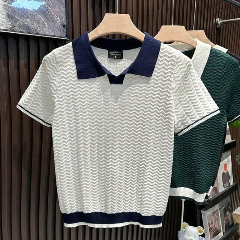 Men's Polo Shirt Short Sleeve Knit Zigzag Pattern
